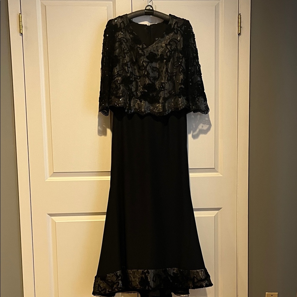 Obsessions Couture Elegant Black Maxi Dress with Floral Details